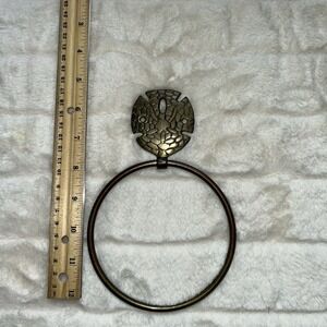Vintage Brass Shell Sand Dollar Towel Ring 80s 90s Beach Bathroom